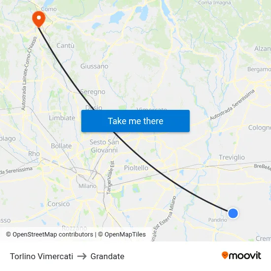 Torlino Vimercati to Grandate map