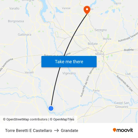 Torre Beretti e Castellaro to Grandate map