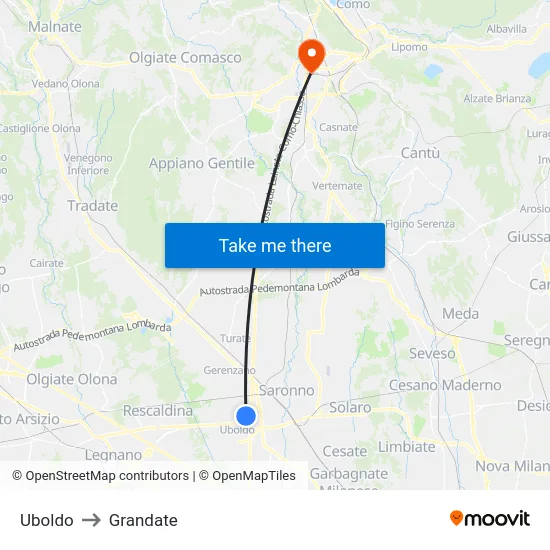 Uboldo to Grandate map