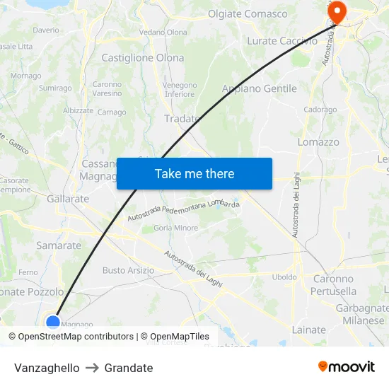 Vanzaghello to Grandate map