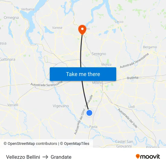Vellezzo Bellini to Grandate map