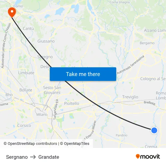 Sergnano to Grandate map
