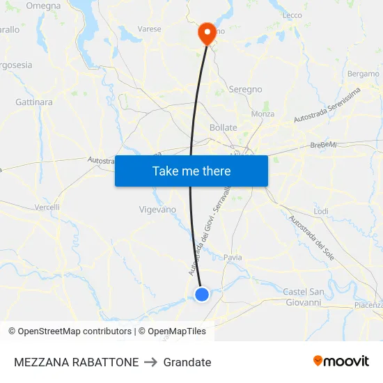 Mezzana Rabattone to Grandate map