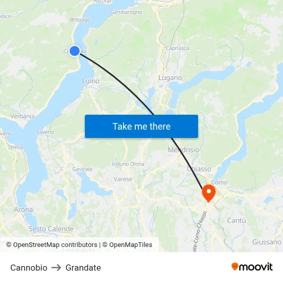 Cannobio to Grandate map