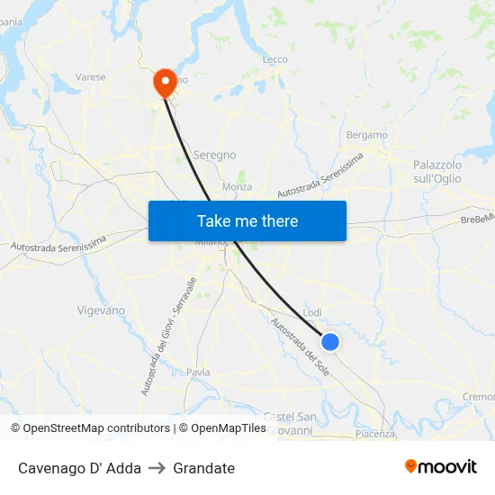 Cavenago D' Adda to Grandate map