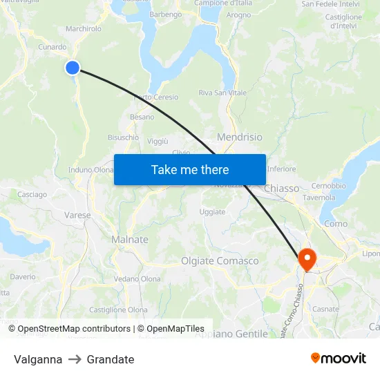 Valganna to Grandate map