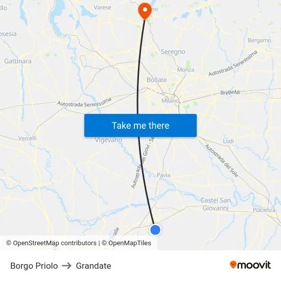 Borgo Priolo to Grandate map