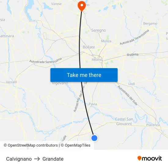Calvignano to Grandate map