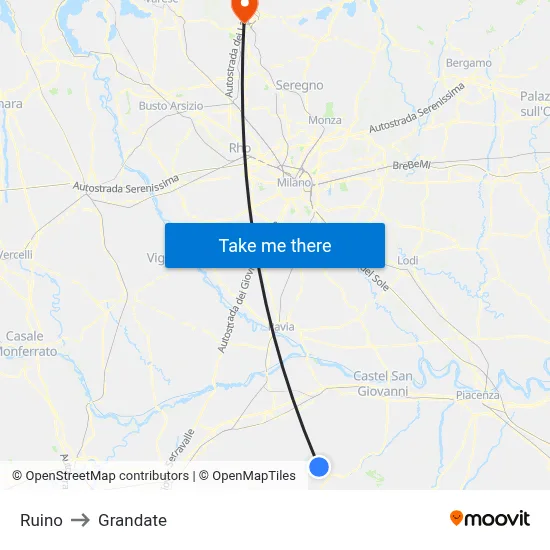 Ruino to Grandate map