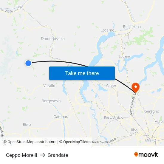 Ceppo Morelli to Grandate map