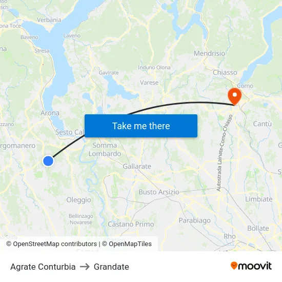 Agrate Conturbia to Grandate map