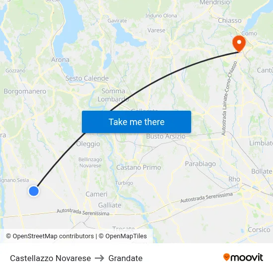 Castellazzo Novarese to Grandate map