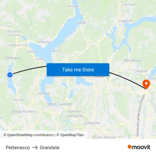 Pettenasco to Grandate map