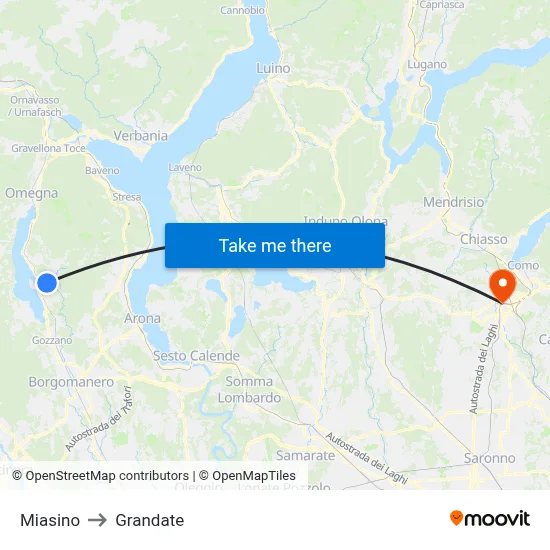 Miasino to Grandate map