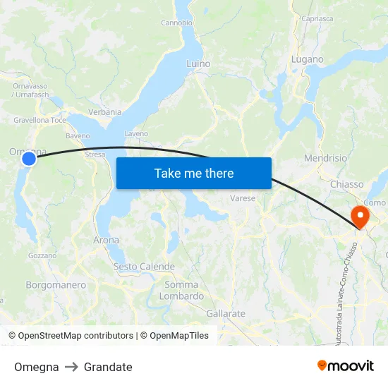 Omegna to Grandate map