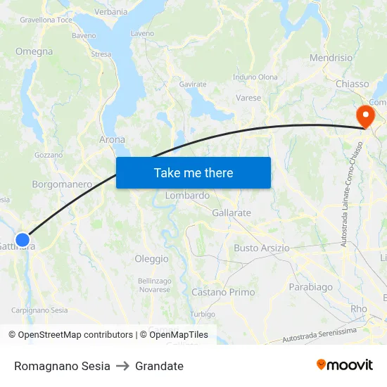 Romagnano Sesia to Grandate map