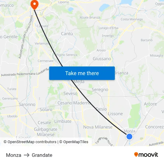 Monza to Grandate map