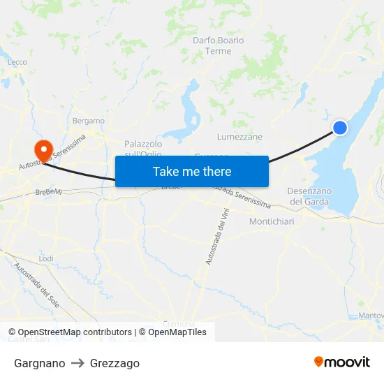 Gargnano to Grezzago map