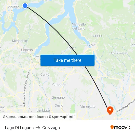 Lake of Lugano to Grezzago map