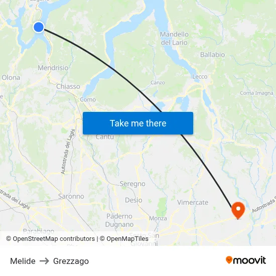 Melide to Grezzago map