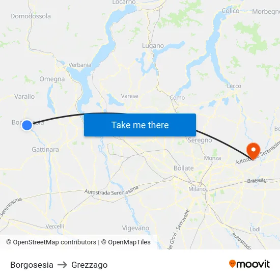 Borgosesia to Grezzago map