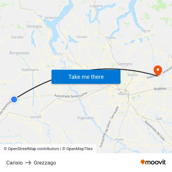 Carisio to Grezzago map