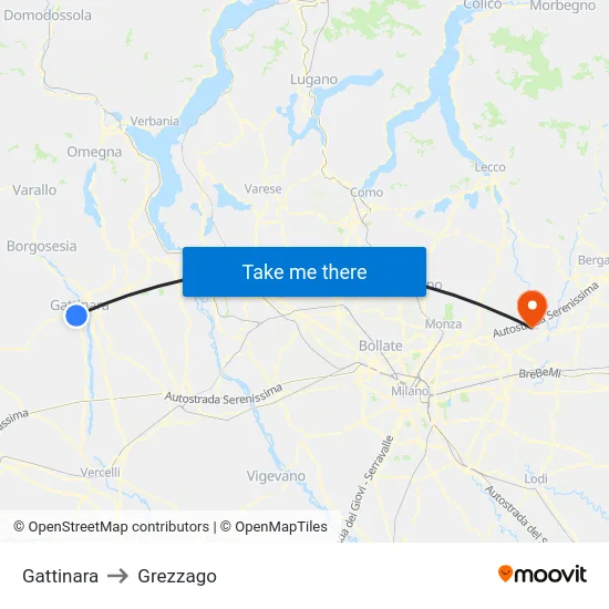 Gattinara to Grezzago map