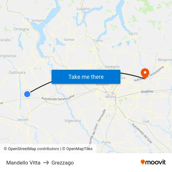 Mandello Vitta to Grezzago map