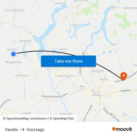 Varallo to Grezzago map