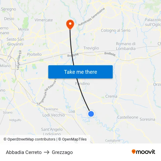 Abbadia Cerreto to Grezzago map