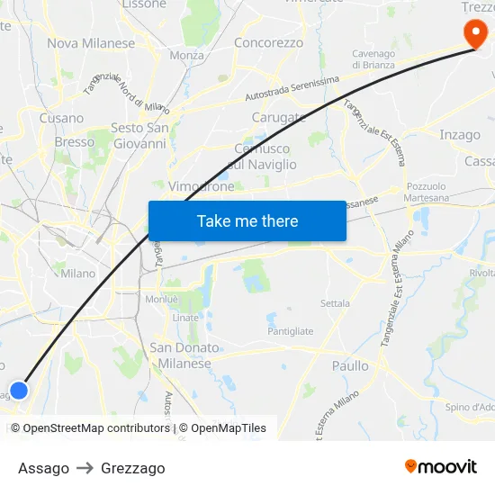 Assago to Grezzago map