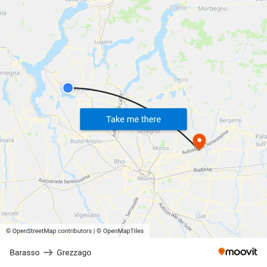 Barasso to Grezzago map