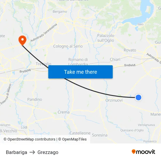Barbariga to Grezzago map