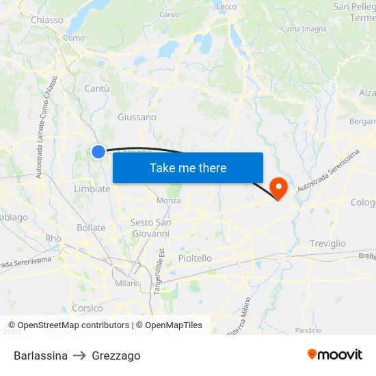 Barlassina to Grezzago map
