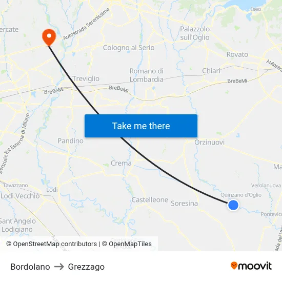 Bordolano to Grezzago map