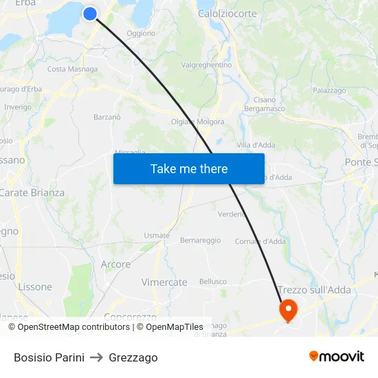 Bosisio Parini to Grezzago map