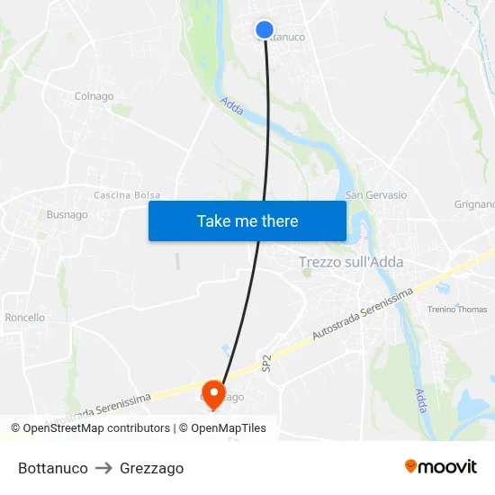 Bottanuco to Grezzago map