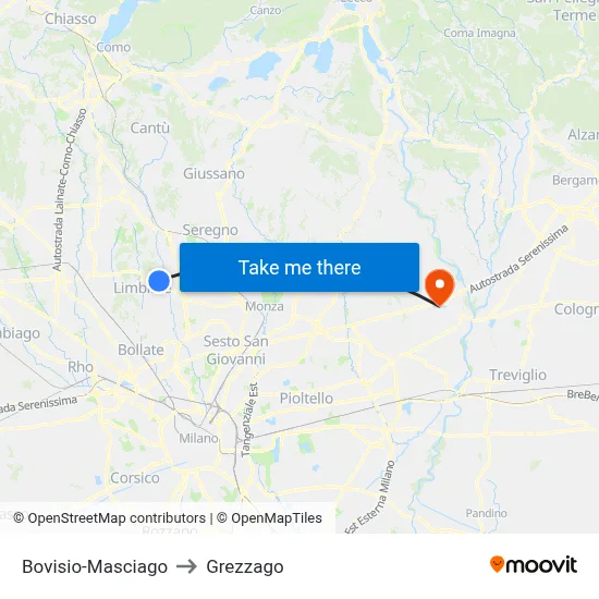 Bovisio-Masciago to Grezzago map