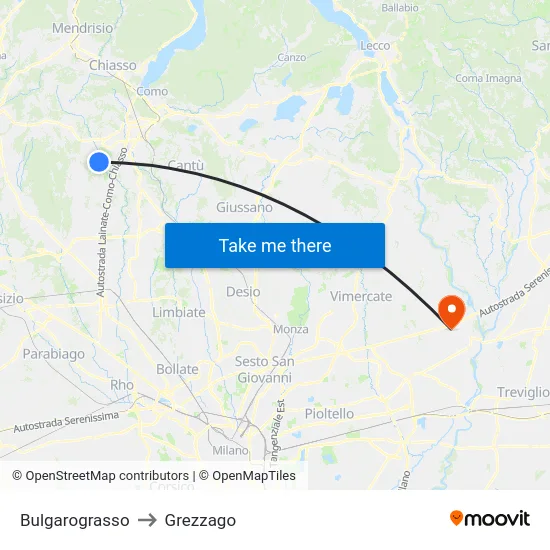 Bulgarograsso to Grezzago map