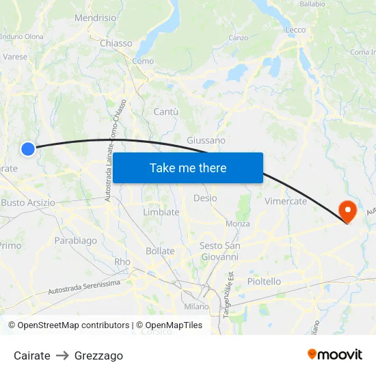 Cairate to Grezzago map