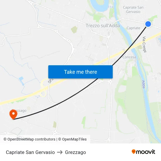 Capriate San Gervasio to Grezzago map