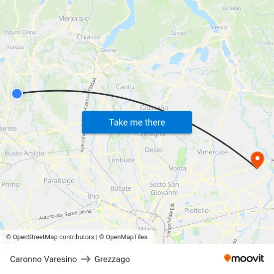 Caronno Varesino to Grezzago map
