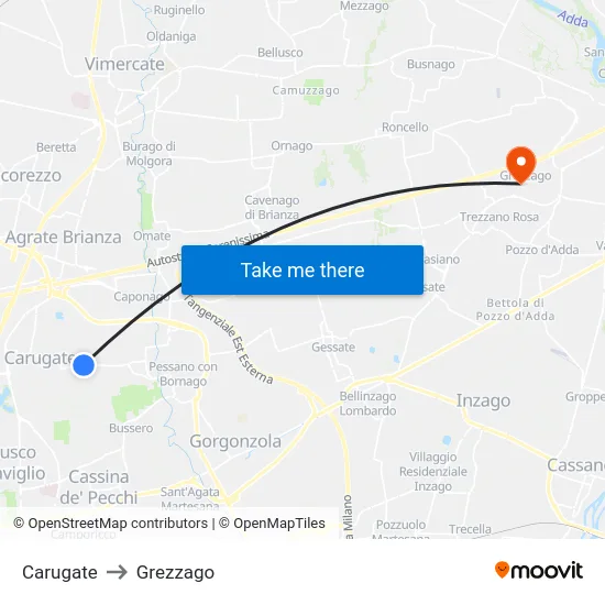 Carugate to Grezzago map