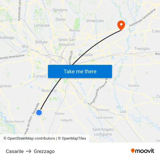 Casarile to Grezzago map