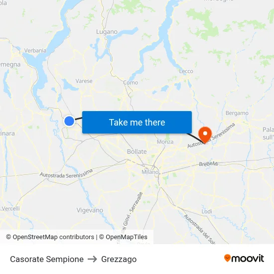 Casorate Sempione to Grezzago map