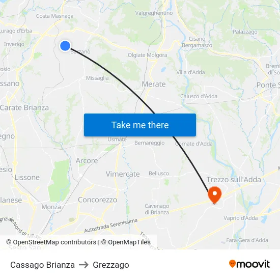 Cassago Brianza to Grezzago map