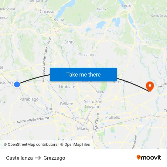 Castellanza to Grezzago map
