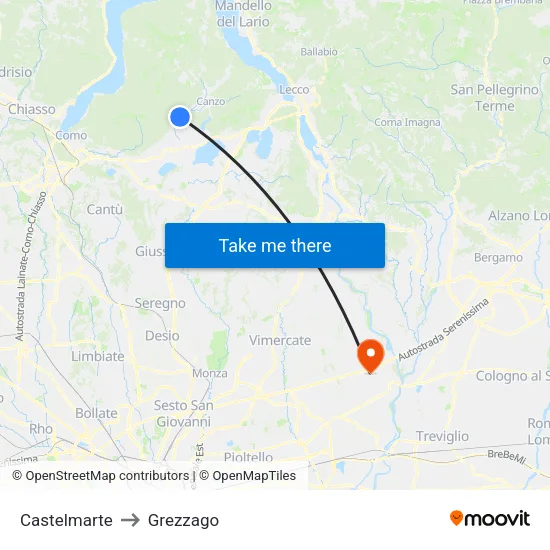 Castelmarte to Grezzago map