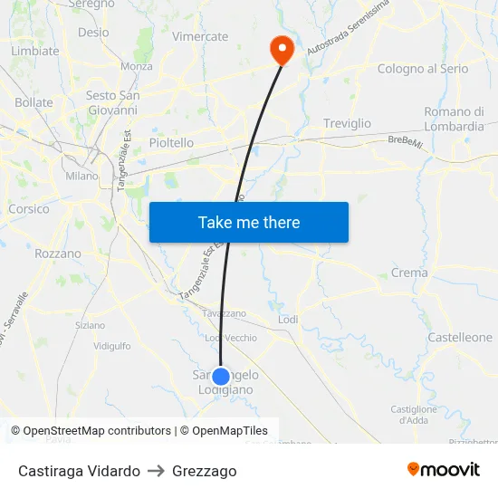 Castiraga Vidardo to Grezzago map