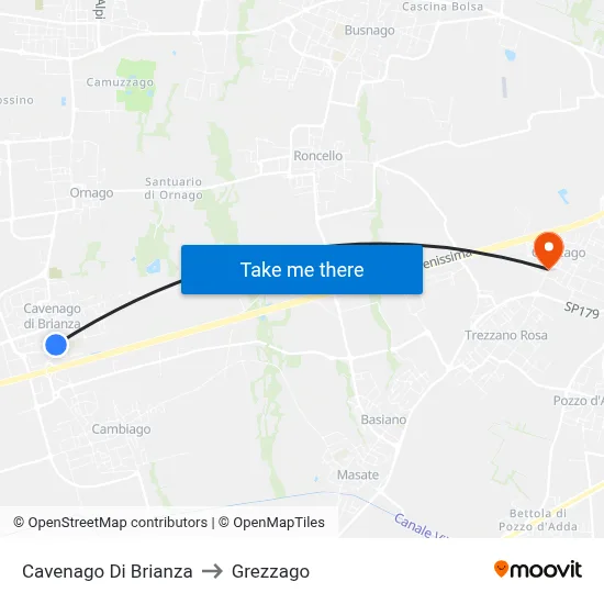 Cavenago di Brianza to Grezzago map